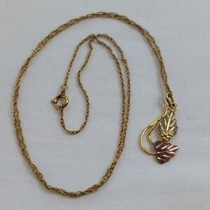 Solid 12K Gold Black Hills Grape Leaves Necklace & Original Chain -Dainty Luxury